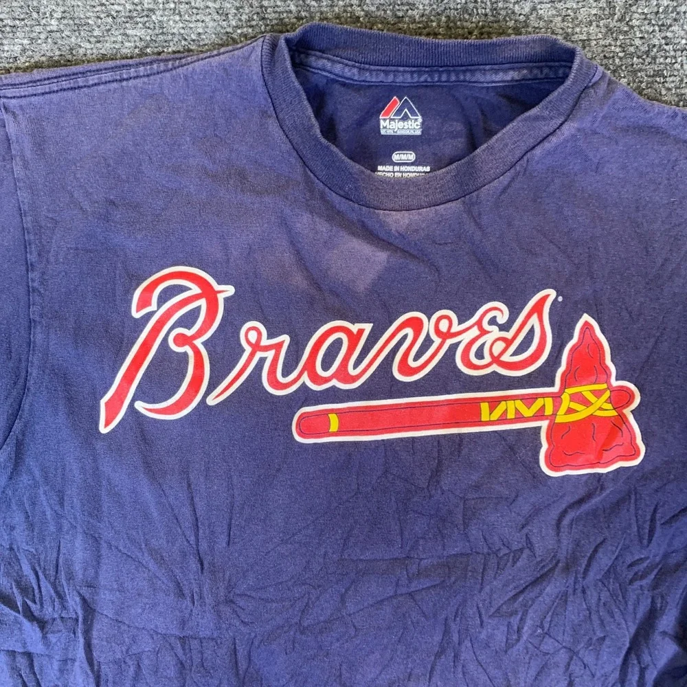 VTG Majestic Atlanta Braves T-Shirt Mens Medium Navy Blue Graphic Short Sleeve